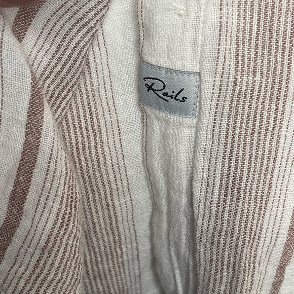 Rails Charli Reims Stripe Linen Blend Button Up Top Coastal in Brown/Cream XL - Picture 12 of 16